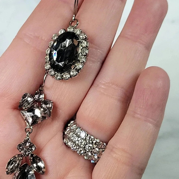 Gray Rhinestone Pierced Earrings 2 Pair Icy Sparkle French Wire Party Co… - Picture 3 of 8